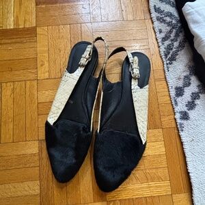 Theory slides leather sling back pony hair